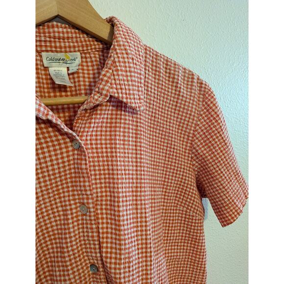 Cold Water Creek pink Checkered short sleeve button down size L - Picture 4 of 6